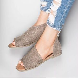 NEW Bamboo Canvas Open Toe Oxford Flat Shoes taupe